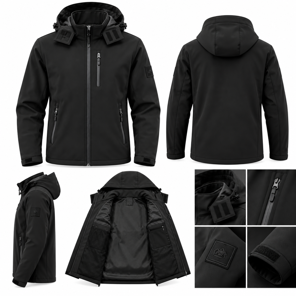 Ανδρικό Μαύρο Μπουφάν Softshell με Κουκούλα Plus Size