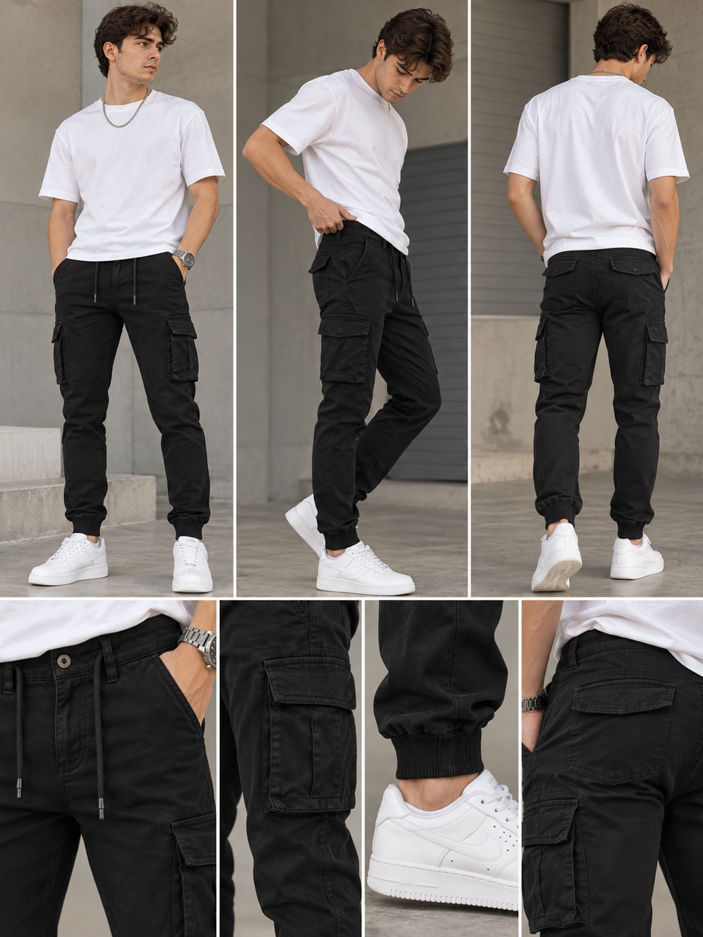 Μαύρο Cargo Παντελόνι Jogger με Πλαϊνές Τσέπες