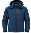 Ανδρικό Σκούρο Μπλε Μπουφάν Softshell με Κουκούλα Plus Size