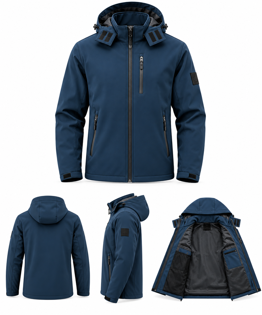 Ανδρικό Σκούρο Μπλε Μπουφάν Softshell με Κουκούλα Plus Size