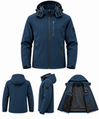 Ανδρικό Σκούρο Μπλε Μπουφάν Softshell με Κουκούλα Plus Size