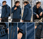 Ανδρικό Σκούρο Μπλε Μπουφάν Softshell με Κουκούλα Plus Size