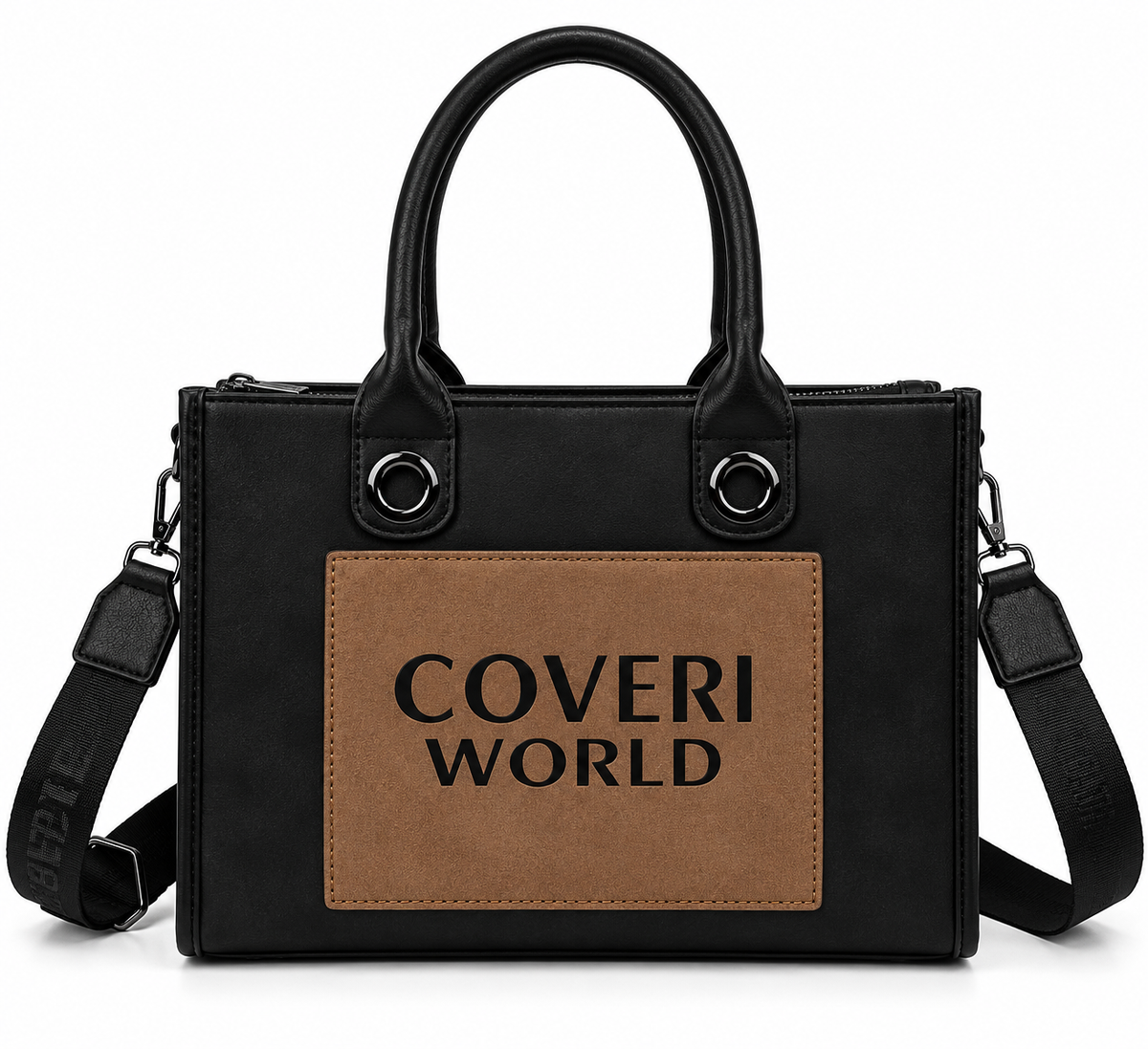 Seraphina Μαύρη Τσάντα Χειρός Coveri World με Αποσπώμενο Λουράκι