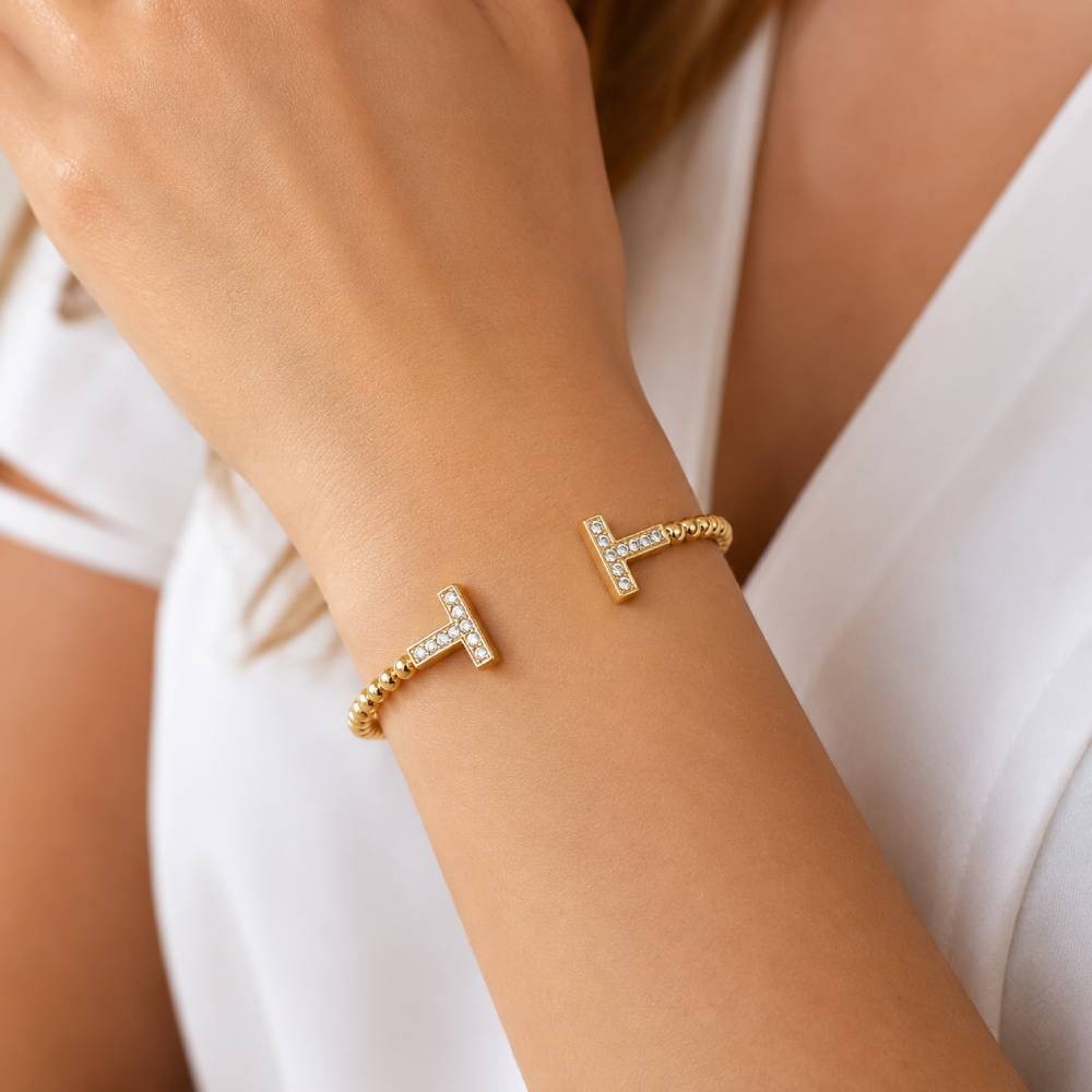 Ατσάλινο Βραχιόλι Χειροπέδα με Ζιργκόν