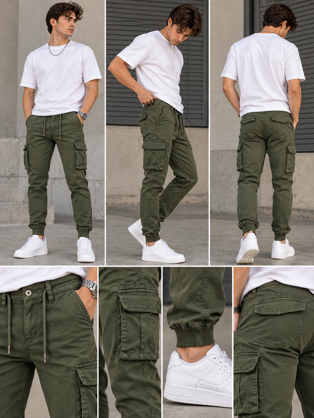 Πράσινο Cargo Παντελόνι Jogger με Πλαϊνές Τσέπες