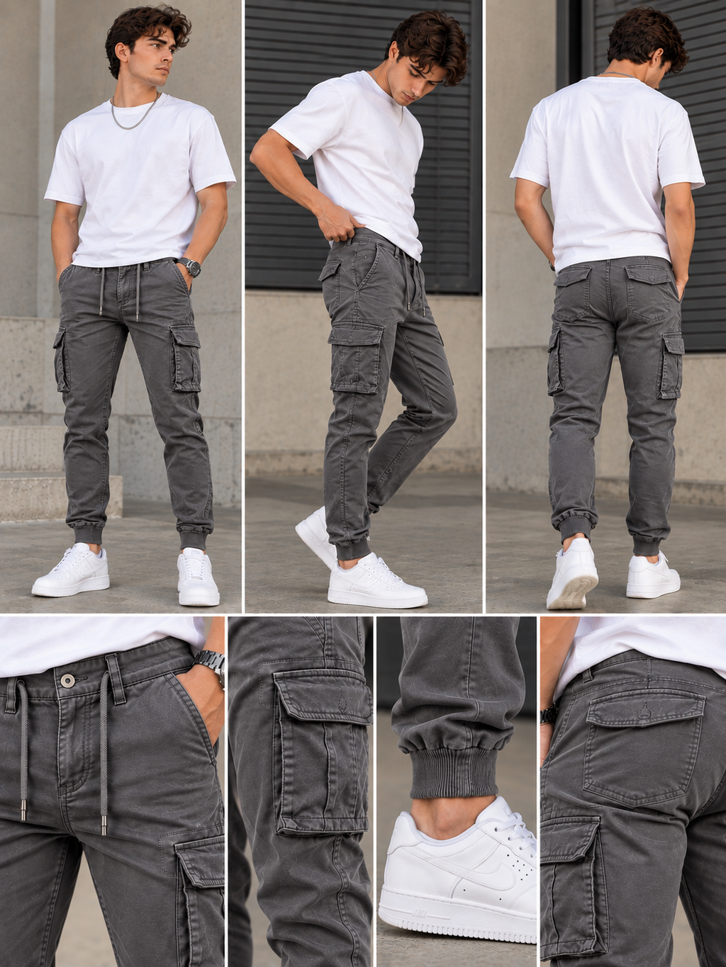 Γκρί Cargo Παντελόνι Jogger με Πλαϊνές Τσέπες