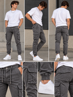 Γκρί Cargo Παντελόνι Jogger με Πλαϊνές Τσέπες