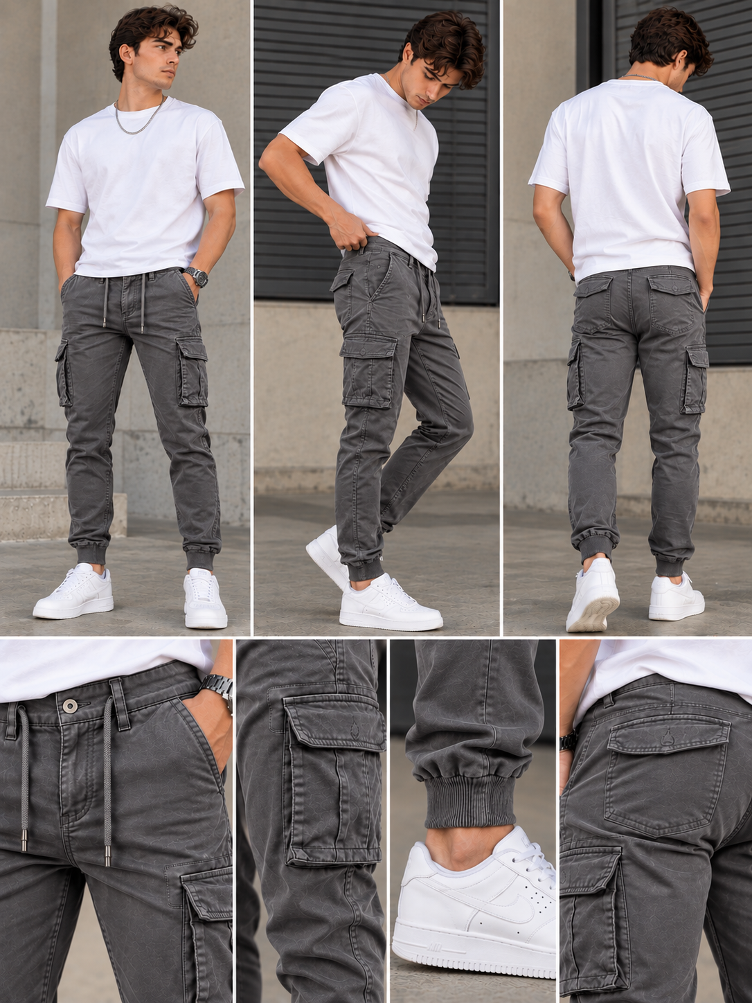 Γκρί Cargo Παντελόνι Jogger με Πλαϊνές Τσέπες