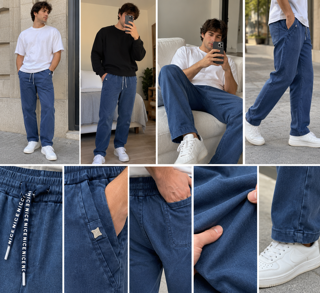 Ανδρικό Παντελόνι Jogger Denim με Λάστιχο