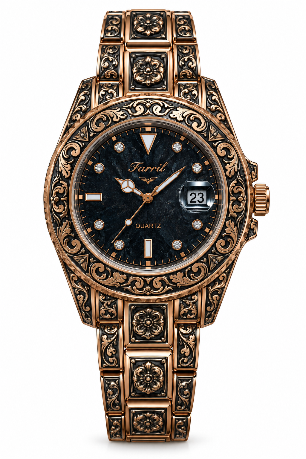 Farril Ανδρικό Rose Gold Ρολόι με Ανάγλυφο Σχέδιο