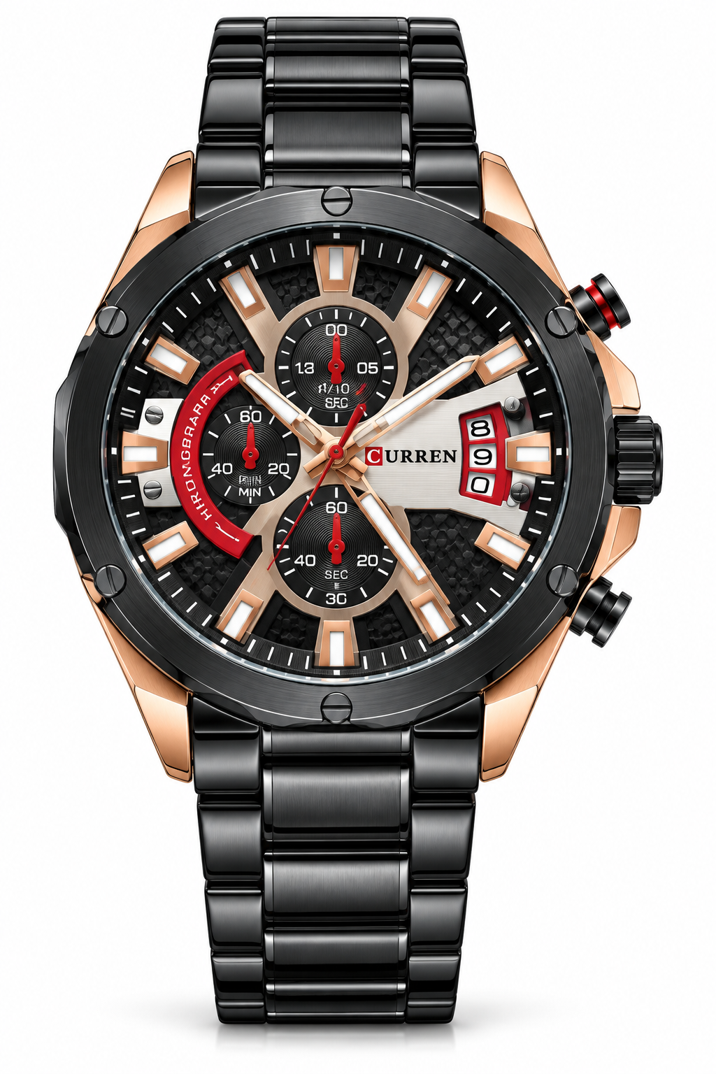 CURREN Ανδρικό Μαύρο Ρολόι Χρονογράφος Rose Gold